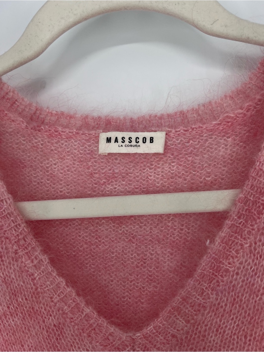 Masscob La Coruna Mohair Polyamide Wool Blend Pink V Neck Pullover Sweater L - Picture 5 of 9